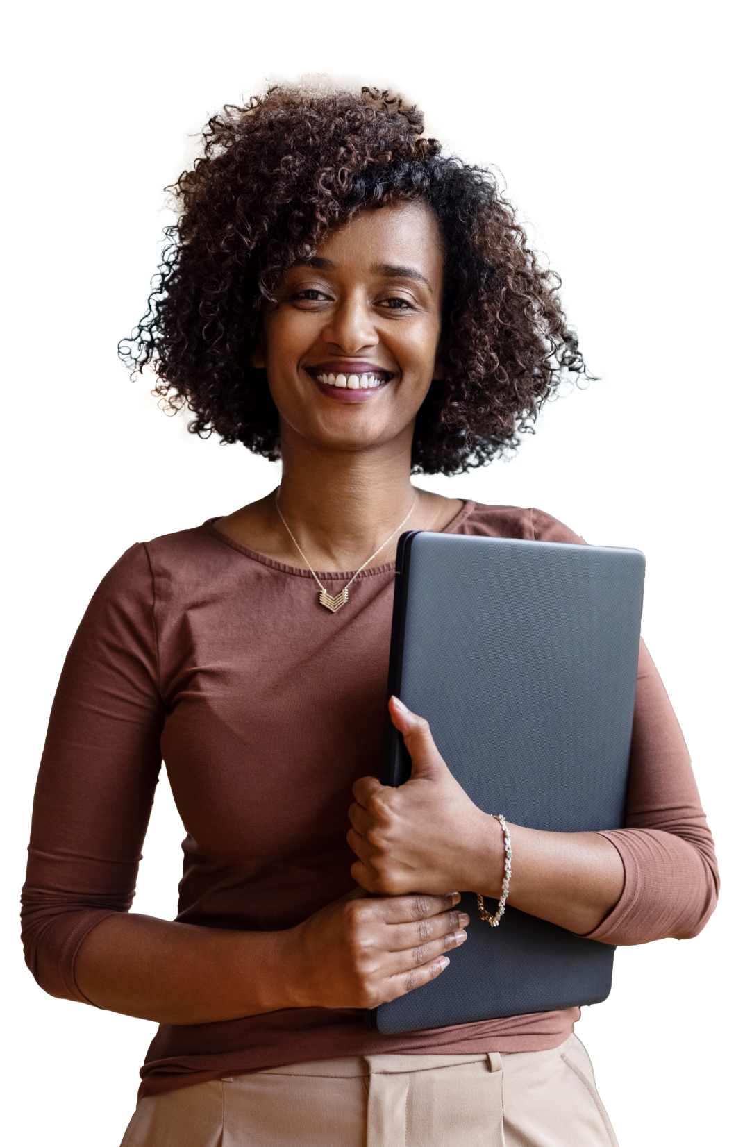 Smiling woman educator holding a tablet